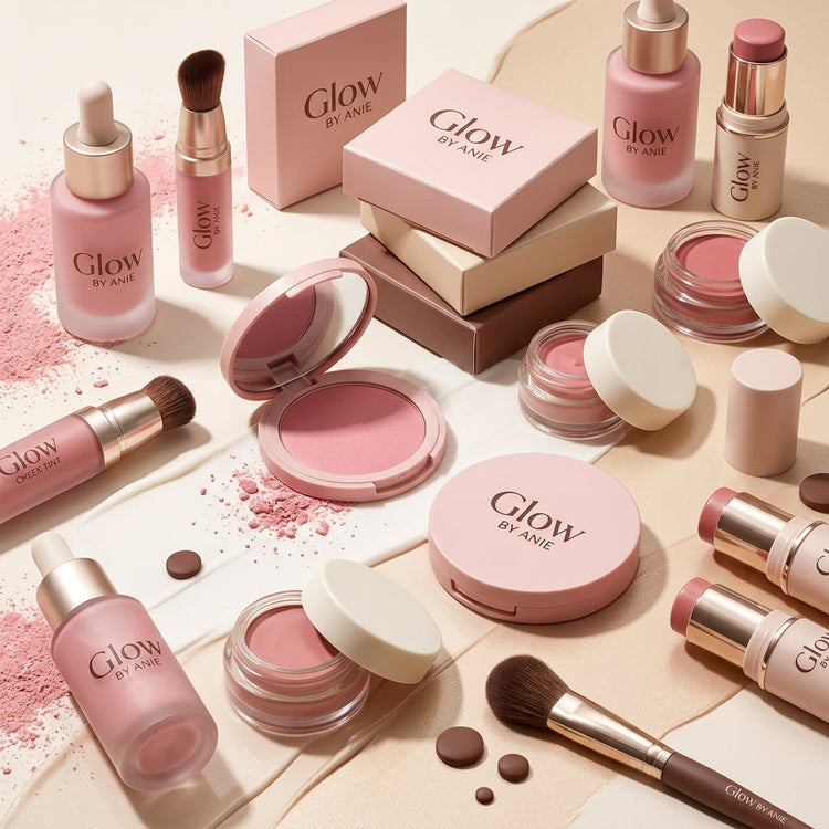 Blush and cheek cosmetics collection banner Glow By Anie