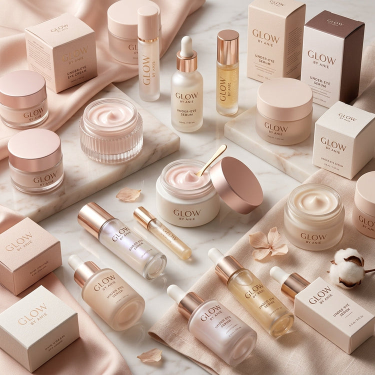 Eye care skincare products collection banner Glow By Anie