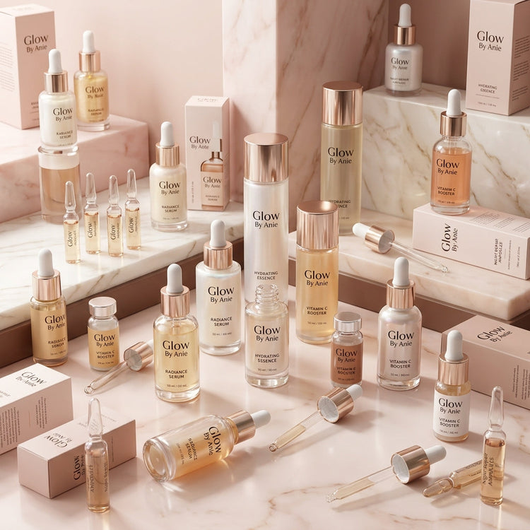 Face serums and ampoules collection banner Glow By Anie