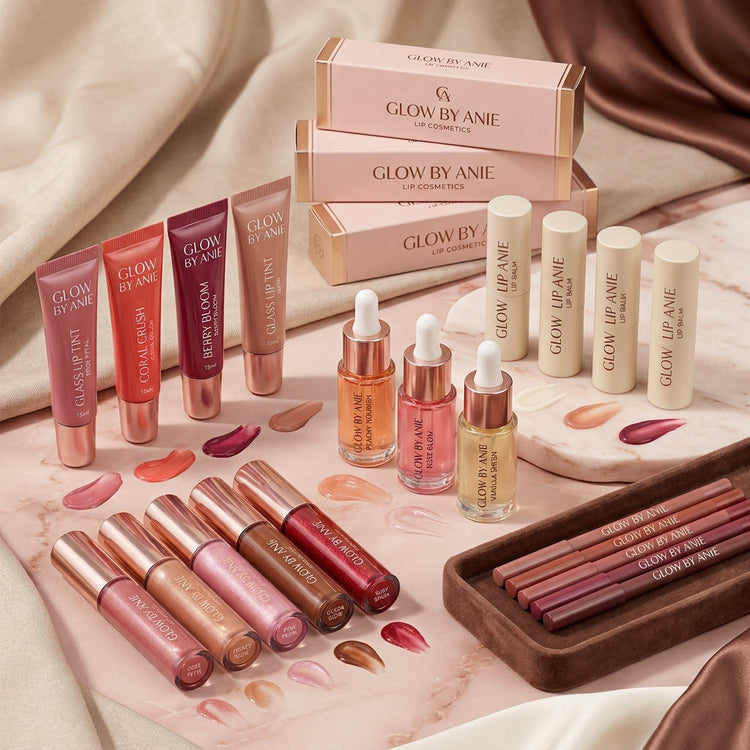 Lip cosmetics collection banner Glow By Anie