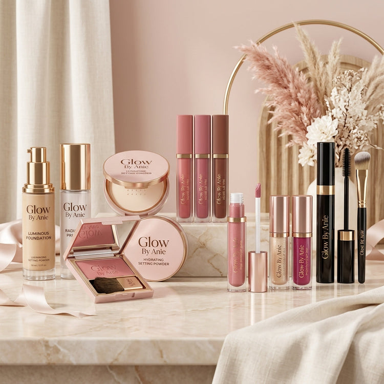 Premium cosmetics products collection banner Glow By Anie