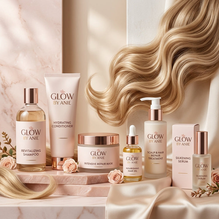 Premium hair care products collection banner Glow By Anie