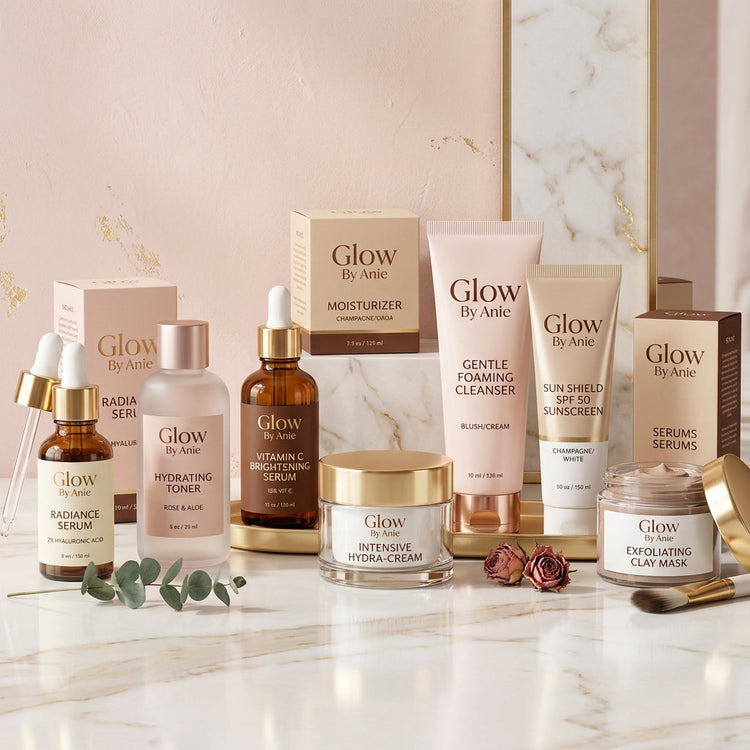 Premium skin care products collection banner Glow By Anie