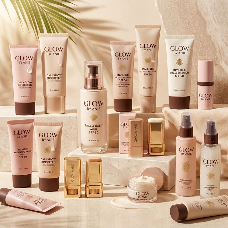 Sunscreen skincare collection banner Glow By Anie