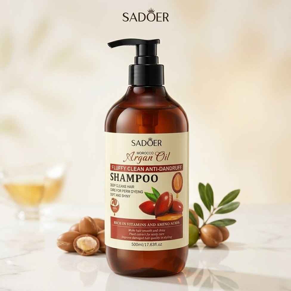 SADOER Morocco Argan Oil Fluffy Clean Anti-Dandruff Shampoo 500ml – Soft, Shiny & Fresh Hair